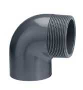 PVC-Winkel 90°, eine Seite zum Kleben, die andere mit Aussengewinde 32 mm x 1"