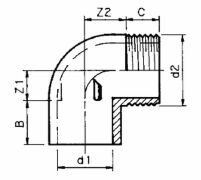 PVC-Winkel 90°, eine Seite zum Kleben, die andere mit Aussengewinde 50 mm x 2"